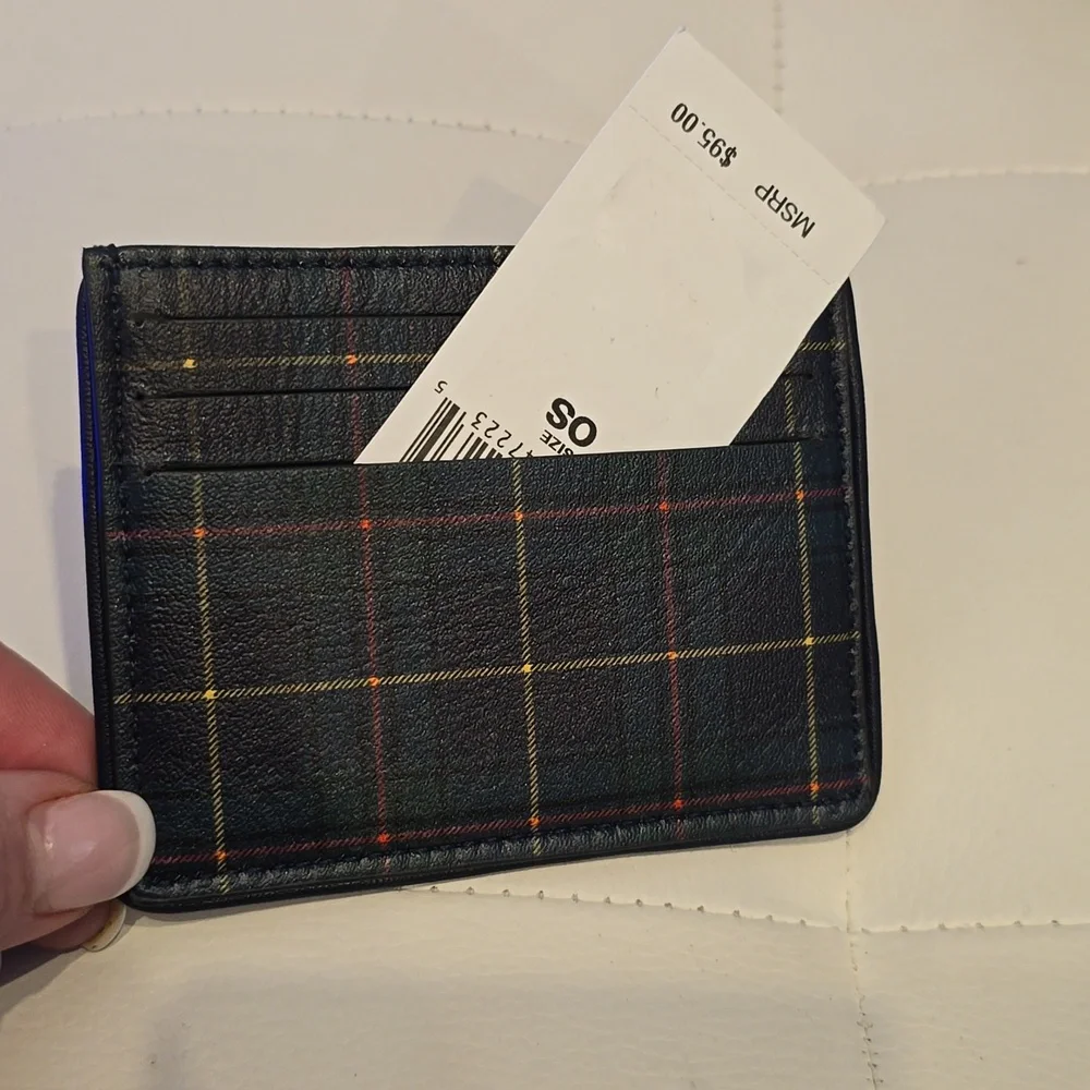 Ralph lauren polo navy blue canvas leather plaid wallet new mans $95 Embroidered - Picture 2 of 5